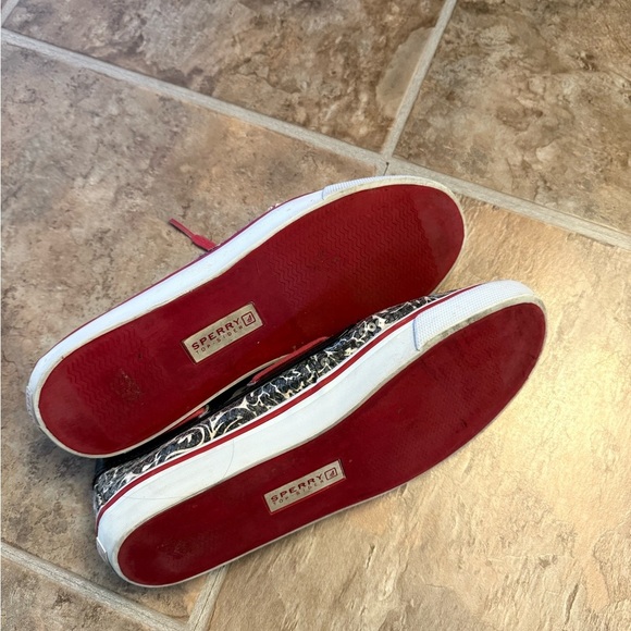 Sperry Sequin Floral Boat Shoes Women’s Size 9 Black Gray Red Top Sider Loafers - Picture 5 of 5